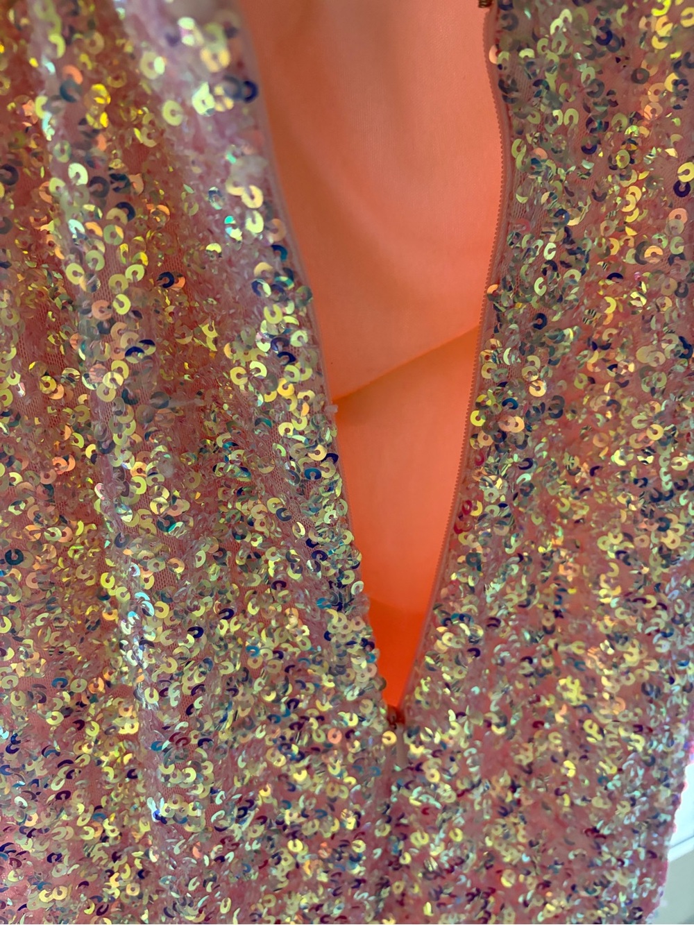 Jovani Sequined V-Neck rhinestone Spaghetti Strap Gown/Prom Dress- Pink - Picture 11 of 12
